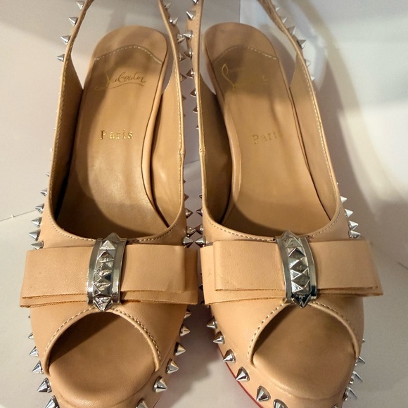 Christian Louboutin Nude Studded Slingback Heels - Picture 3 of 5